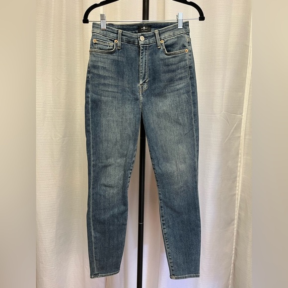 7 For All Mankind Womens Aubrey Blue Denim Mid Rise Skinny Jeans | size 26 - Picture 1 of 8